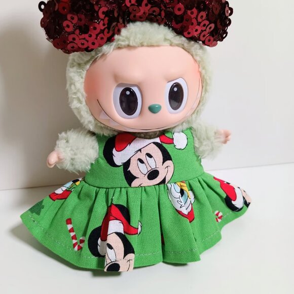 Labubu Disney Mickey Holiday Christmas Dress with Sequin Bow Outfit - Picture 2 of 5